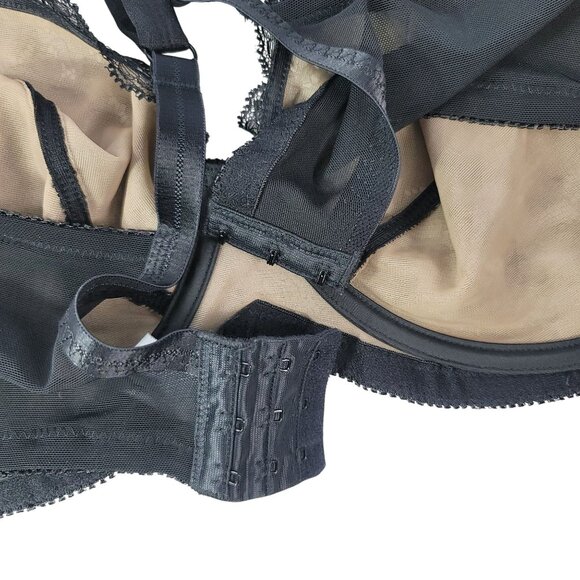 Goddess Full Coverage Underwire Bra Black 44DD SemiSheer Unpad Adj Lace #802 VTG - Picture 6 of 9